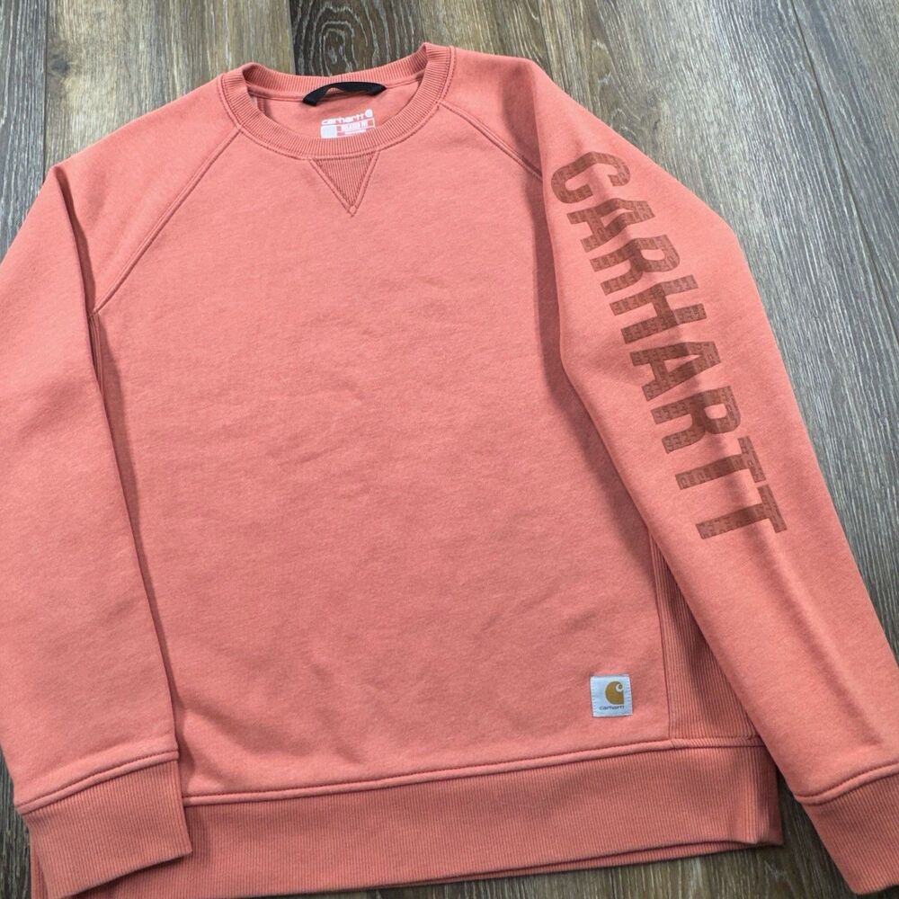 Carhartt Sweatshirt Womens L 12-14 Earthen Clay Heather Workwear Spellout Logo